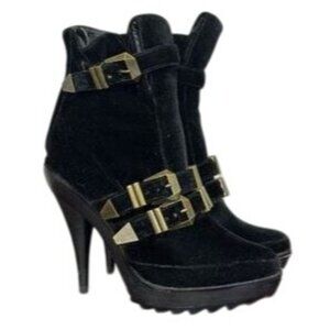 Jeffrey Campbell X LF Women's Boots Crushed Velvet Buckle Heel Black Bryce  8.5